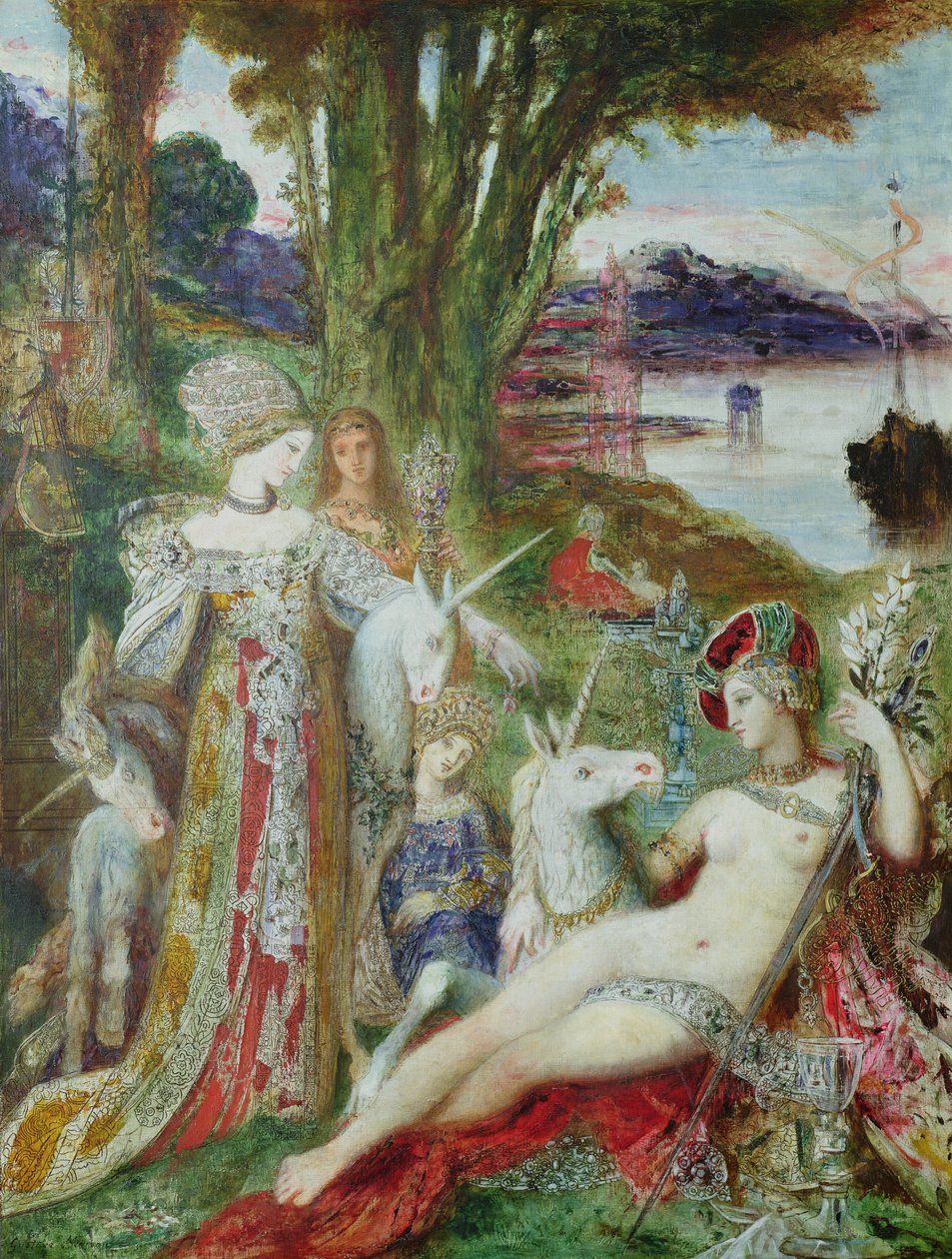 Jednorożce (olej na płótnie) autorstwa Gustave Moreau