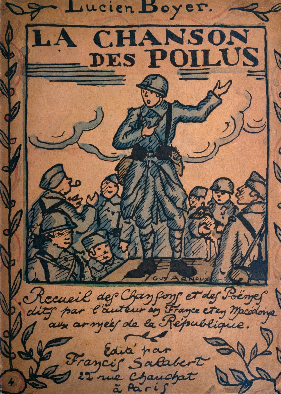 The Song of the Poilus, zbiór pieśni i wierszy napisanych i śpiewanych przez Luciena Boyera w armiach republiki, wydany przez Francisa Salaberta, Paryż (zdjęcia kolorowe) autorstwa Guy Arnoux