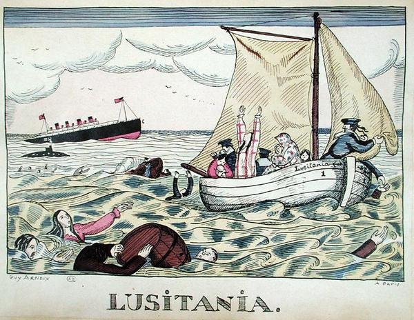Zatonięcie Lusitanii, 7 maja 1915 r. (litografia kolorowa) autorstwa Guy Arnoux