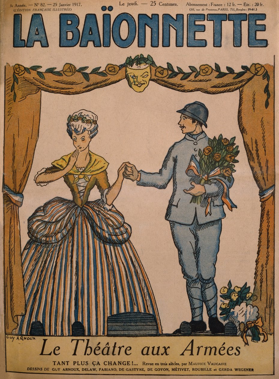 Teatr dla armii, ilustracja na okładce z „La Baionnette”, nr 82, 25 stycznia 1917 (litografia kolorowa) autorstwa Guy Arnoux