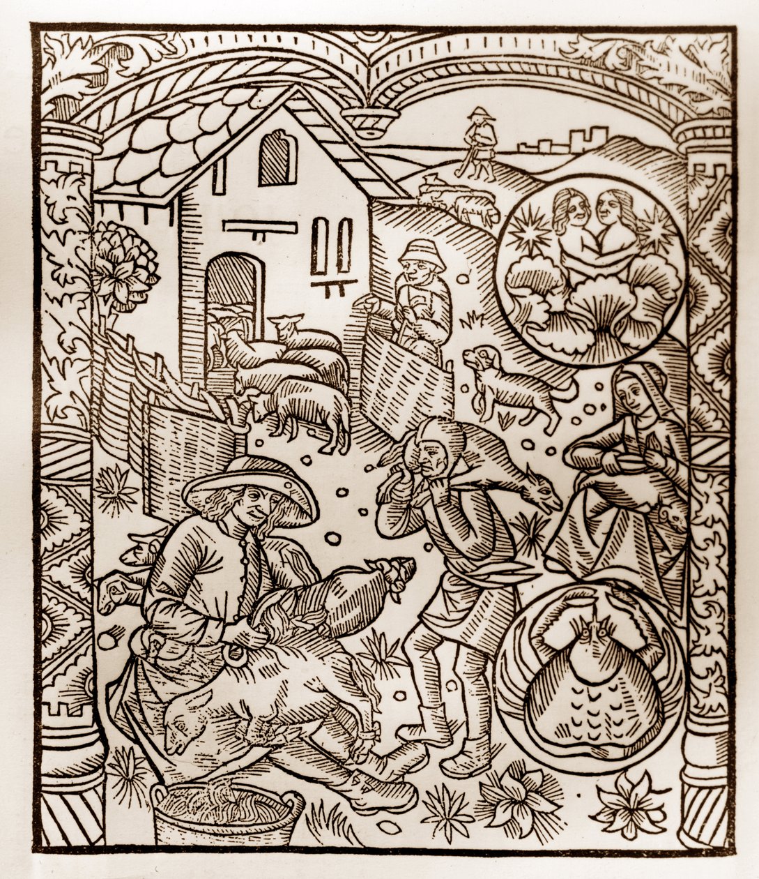 Kalendarz pasterza - Praca miesiąca - Czerwiec - Drzeworyt z książki z 1496 r. wydrukowanej przez Guya Marchanta (Guido Mercator) w Troyes - Drzeworyt w "Le grand Calendrier et compost des shepherds" - autorstwa Guy Marchant