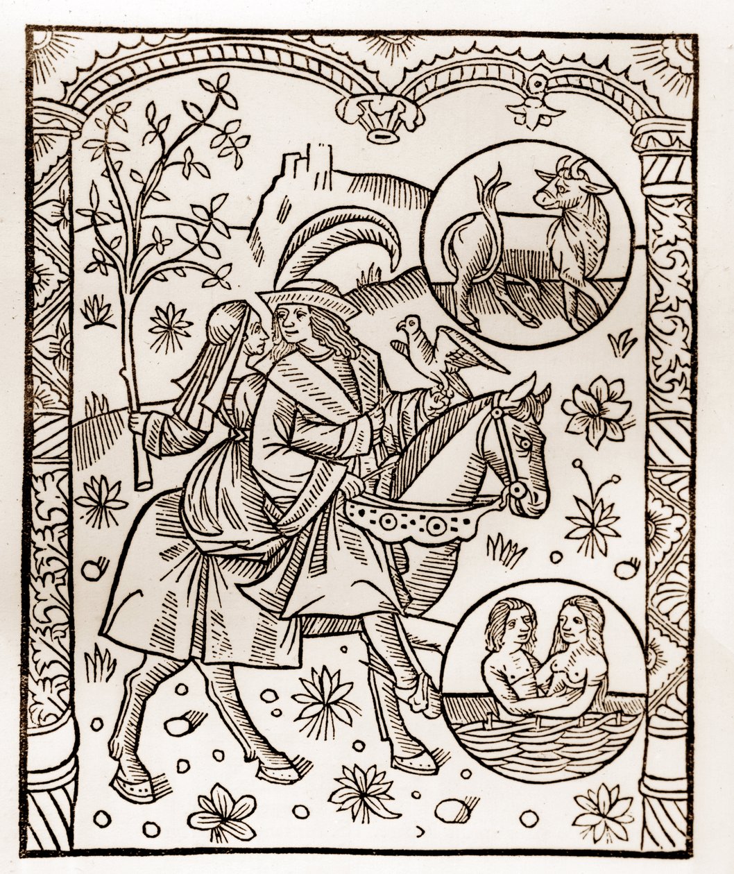 Kalendarz pasterza - Praca miesiąca - Maj - Drzeworyt z książki z 1496 r. wydrukowanej przez Guya Marchanta (Guido Mercator) w Troyes - Drzeworyt w "Le grand Calendrier et compost des shepherds" - autorstwa Guy Marchant