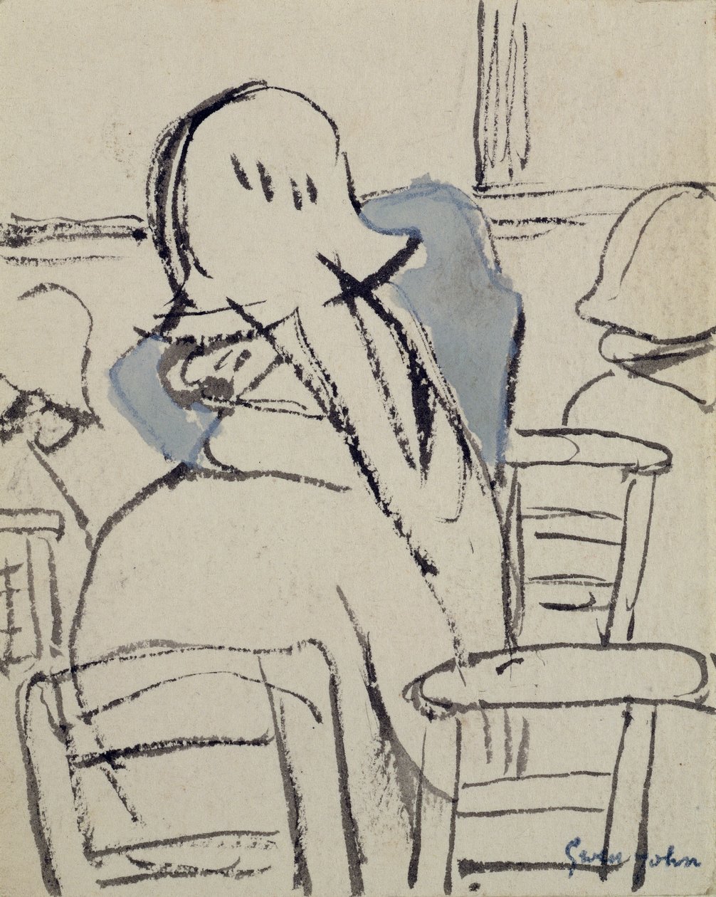 Girls in Church (pióro, atrament i akwarela na papierze) autorstwa Gwen John