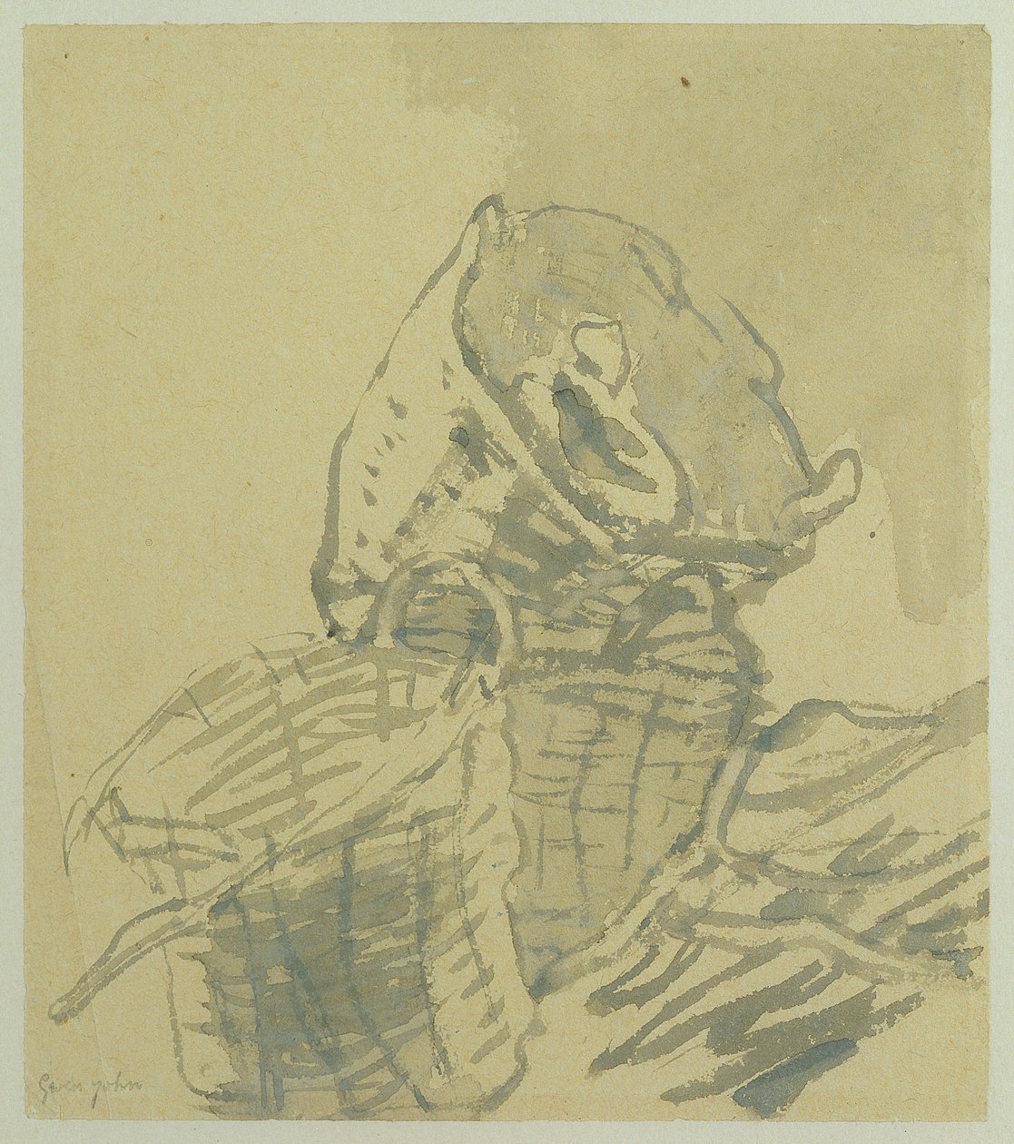 Kosze Rybackie (szary pranie na papierze) autorstwa Gwen John