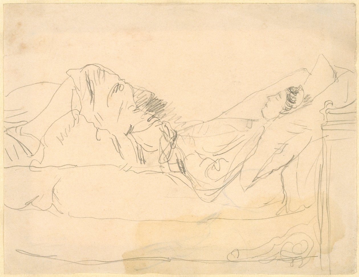 Dziewczyna leżąca na łóżku (ołówek na papierze) autorstwa Gwen John
