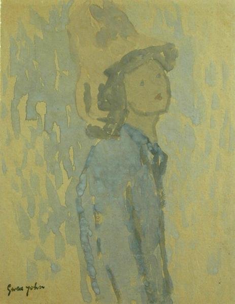 Dziewczyna w kapeluszu (gwasz na papierze) autorstwa Gwen John