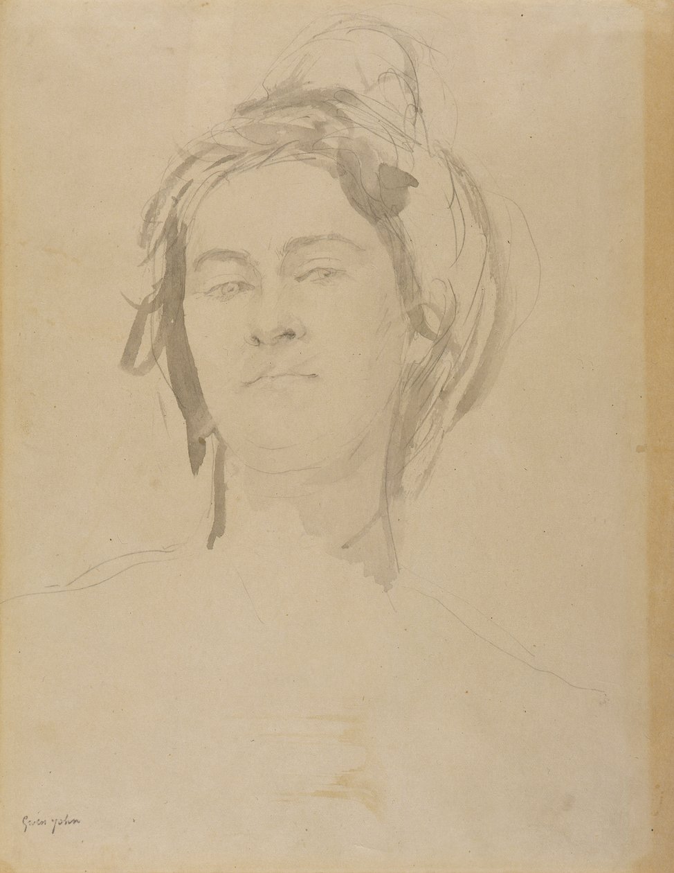 Głowa Młodej Kobiety (ołówek i umyć na papierze) autorstwa Gwen John