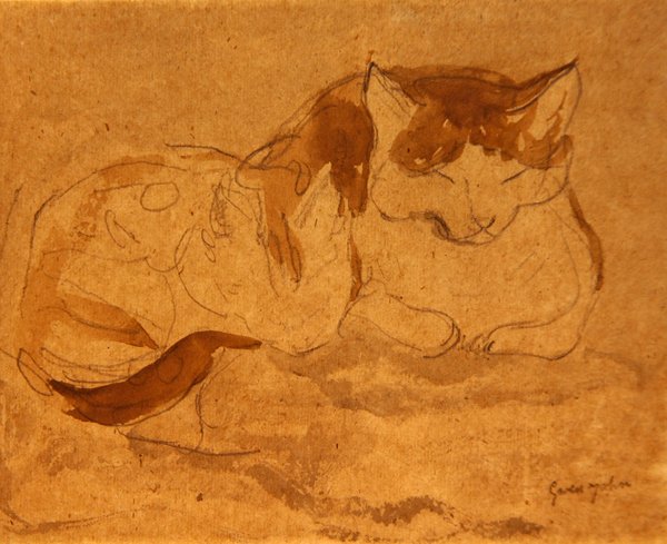 Śpiący Kot (ołówek i akwarela na papierze) autorstwa Gwen John