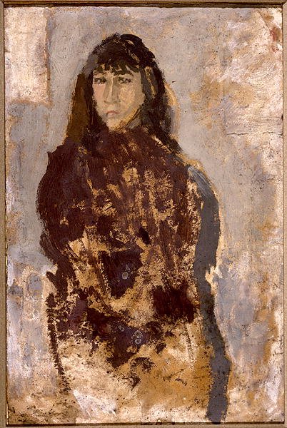 Studium młodej kobiety w morwowej sukience (olej na papierze osadzony na płótnie) Mu autorstwa Gwen John