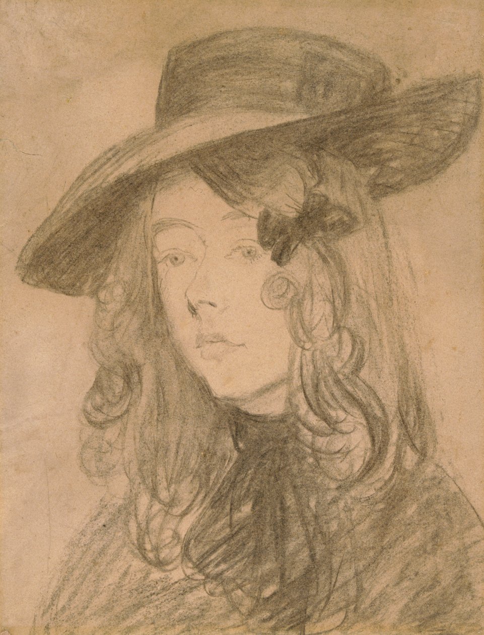 Winifred John w dużym kapeluszu (węgiel na papierze) autorstwa Gwen John