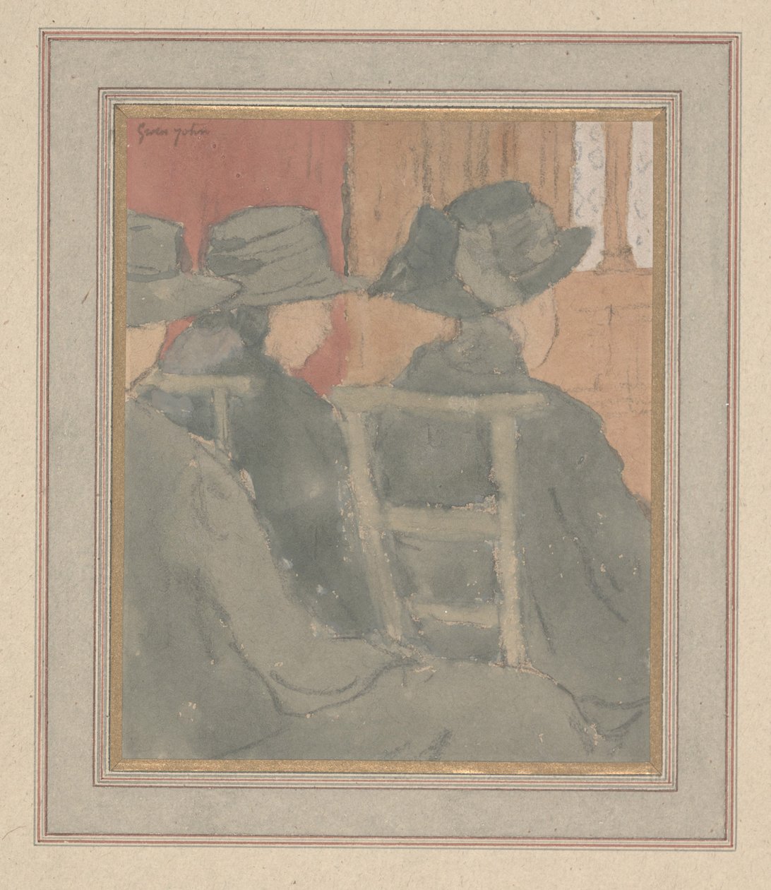 Kobieta i sierota w kościele (węgiel i akwarela na papierze) autorstwa Gwen John