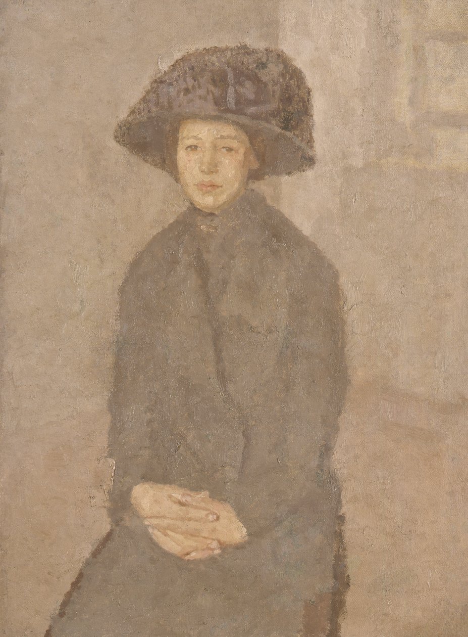 Młoda kobieta w dużym kapeluszu, ok. 1917-25 (olej na płótnie położony na płycie) autorstwa Gwen John