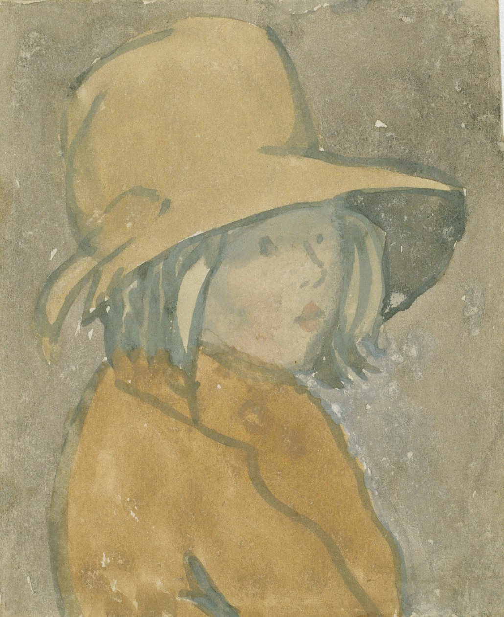 Młoda dziewczyna w brązowym kapeluszu i płaszczu (akwarela na papierze) autorstwa Gwen John