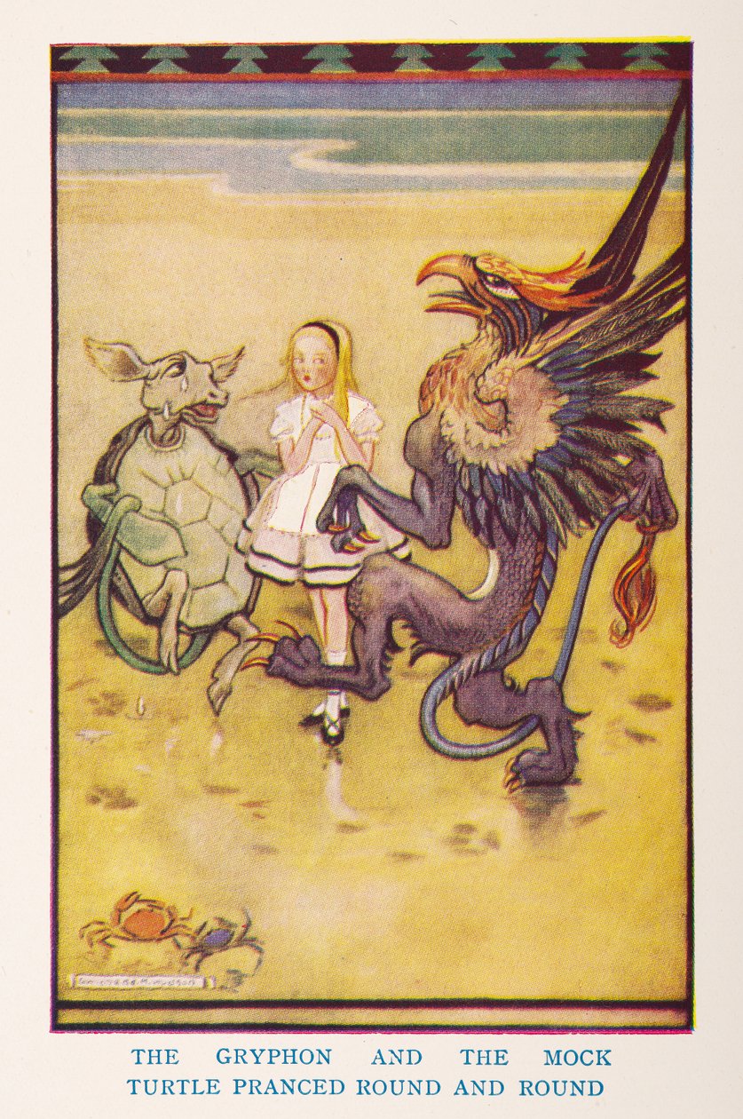 Gryf i Mock Turtle tańczyli w kółko, z przedszkola Alicja w Krainie Czarów / powtórzone dla pokoju dziecinnego przez Irene Pearl; zdjęcia Gwynedda Hudsona autorstwa Gwynedd M. Hudson