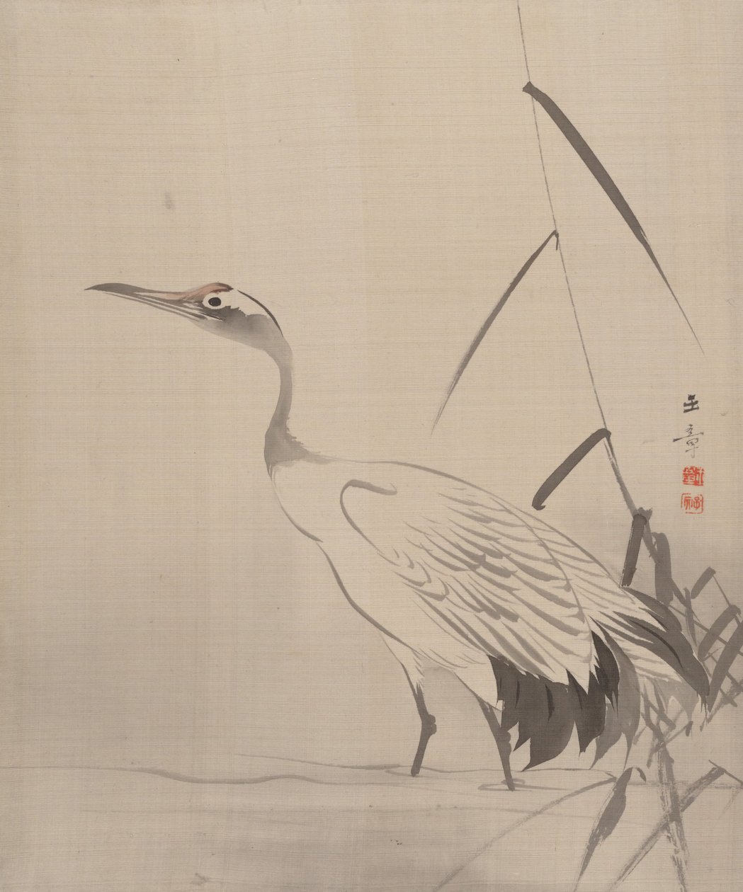 Żuraw wśród trzcin, 1887-92. autorstwa Gyokusho Kawabata