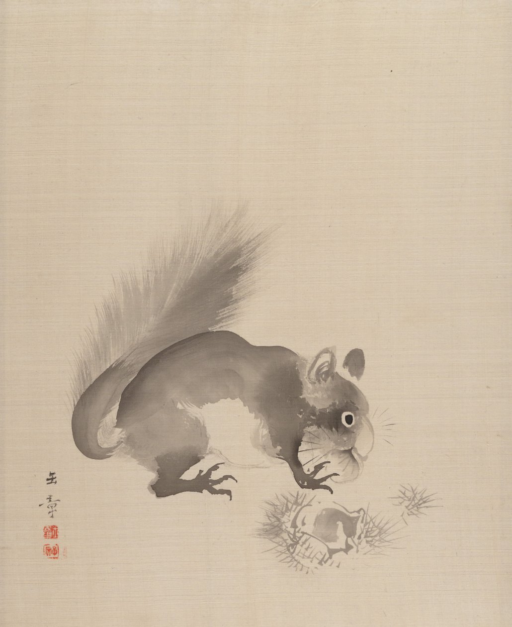 Wiewiórka jedząca kasztany, 1887-92. autorstwa Gyokusho Kawabata