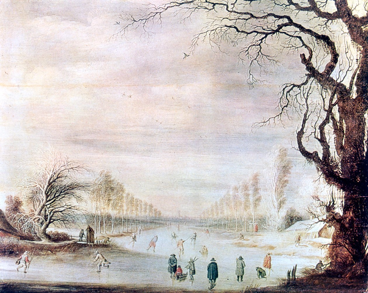 „Pejzaż zimowy z łyżwiarzami”, c1606-1643 autorstwa Gysbrecht Leytens