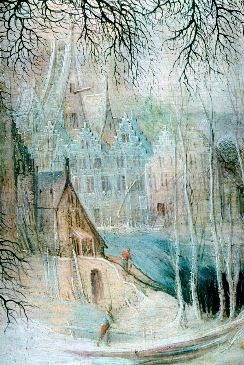 "Pejzaż zimowy z drwalem", detal, c1606-1656 autorstwa Gysbrecht Leytens