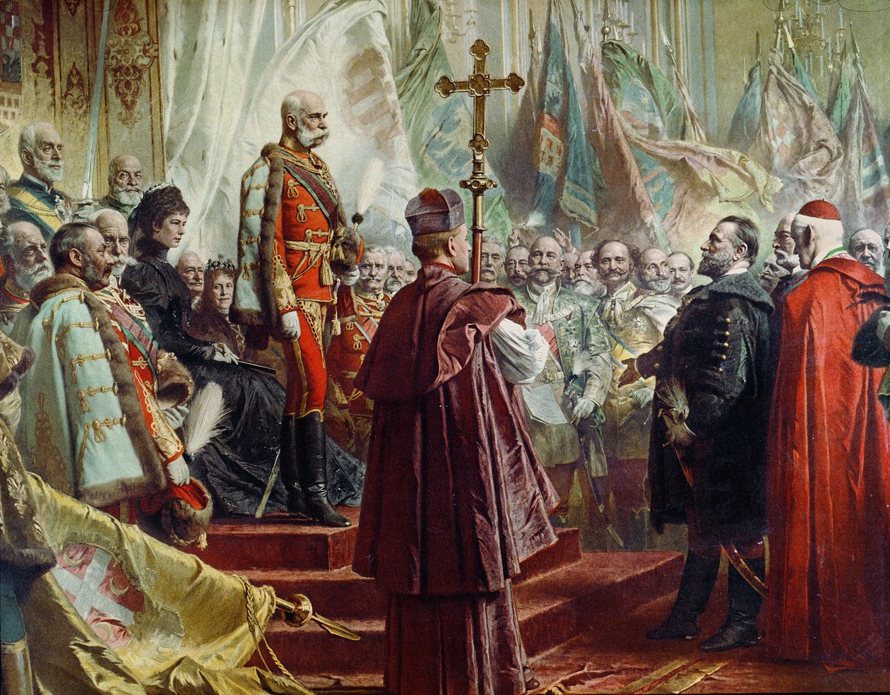 Cesarz Franciszek Józef I 1830-1916 i cesarzowa Elżbieta 1837-98 w Budapeszcie, 8 lipca 1896 kolor lito detal z 231008 autorstwa Gyula Benczúr