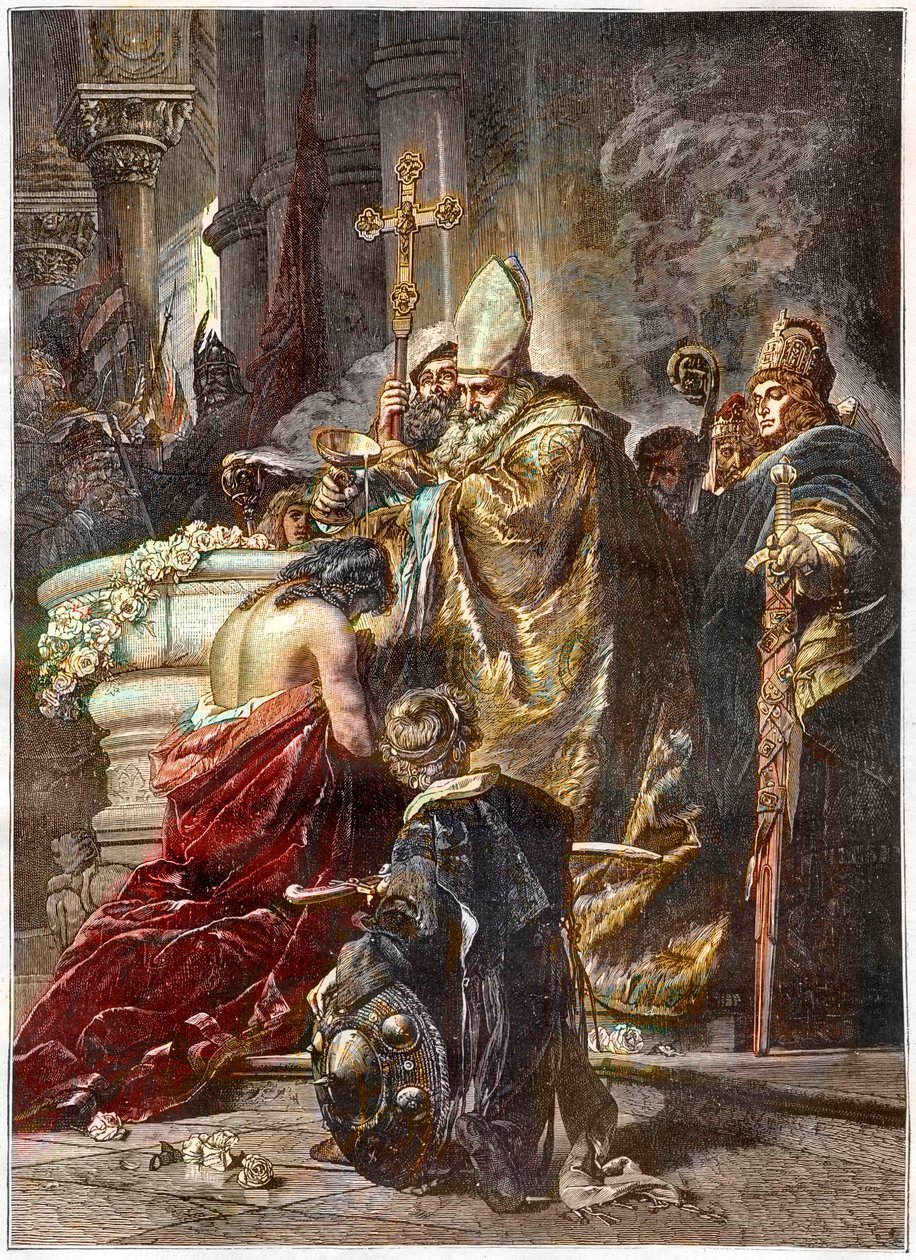 Chrzest św. Szczepana (c970-1038), św. I król Węgier – ochrzczony przez św. Stephen I Ki autorstwa Gyula Benczúr