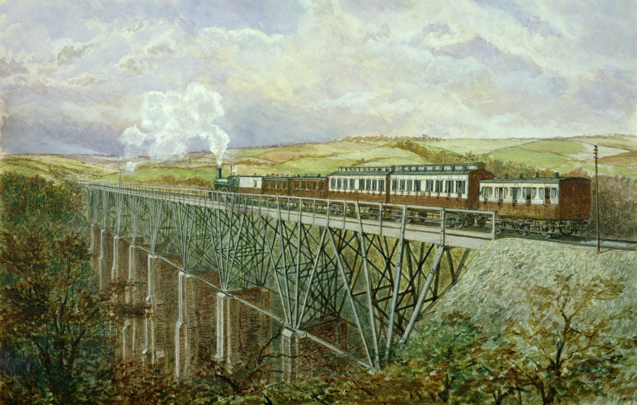 Cornwall Railway, The Gover Viaduct (wc na papierze) autorstwa H. Geach