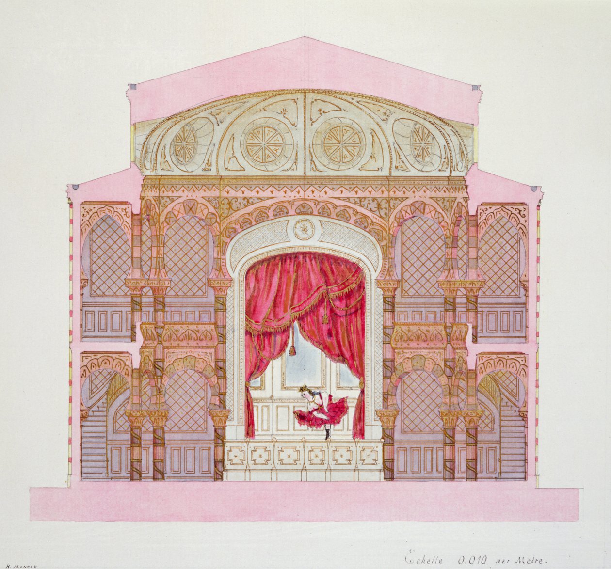Przekrój Cafe-Koncert, płyta XXVII z kartoteki projektów, ok.1870 autorstwa H. Monnot