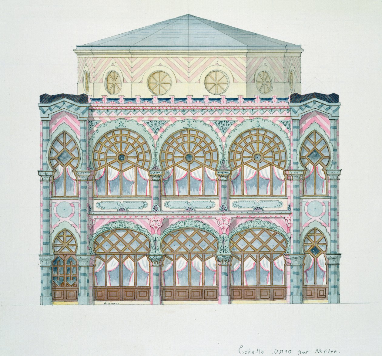 Elewacja Cafe-Koncertu, z folio projektów, ok.1870 autorstwa H. Monnot