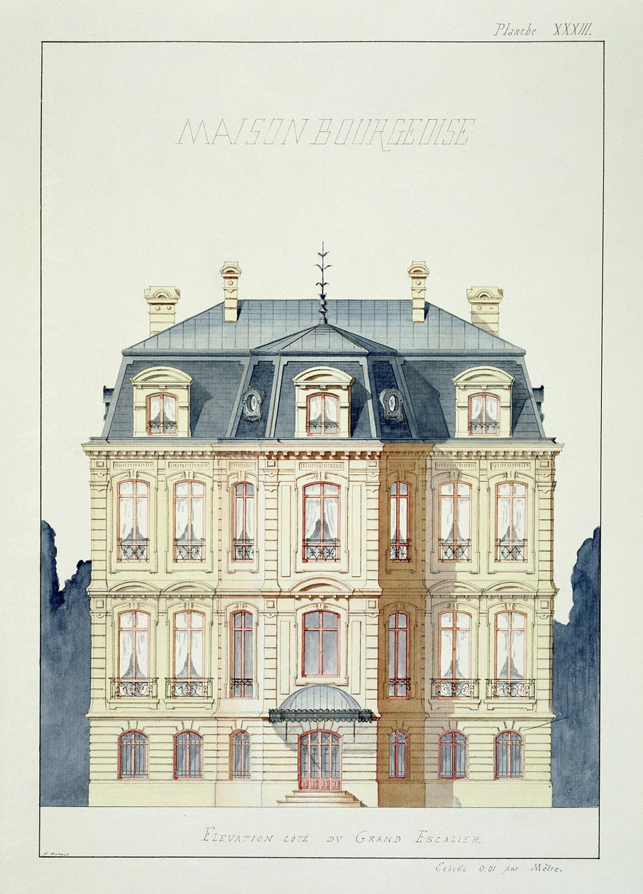 Elewacja frontowa domu dla mieszczan, tablica XXXIII, z teczki projektów, ok.1870 autorstwa H. Monnot