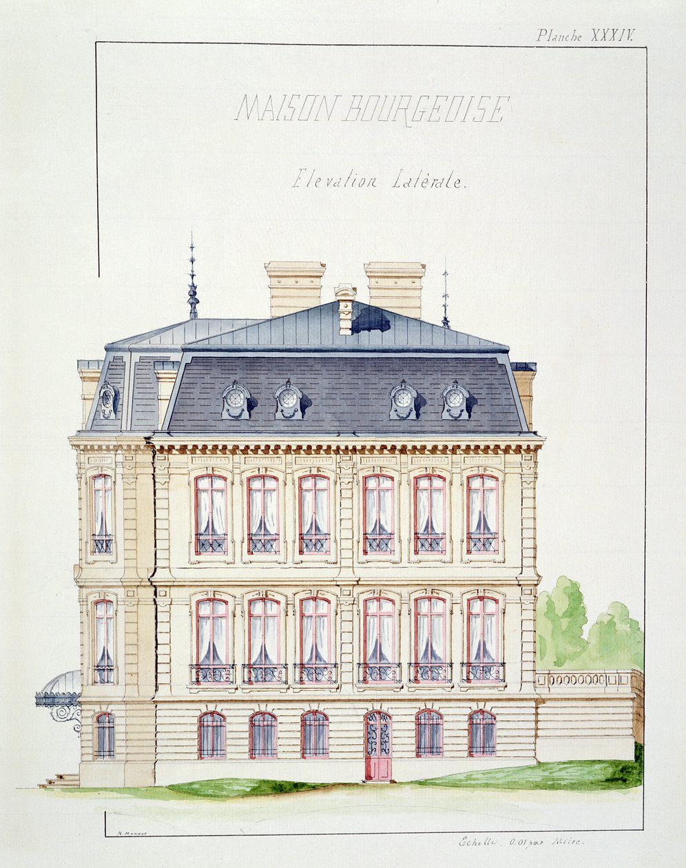 Elewacja boczna domu dla mieszczan, płyta XXXIV z folio projektów, ok. 1870 autorstwa H. Monnot