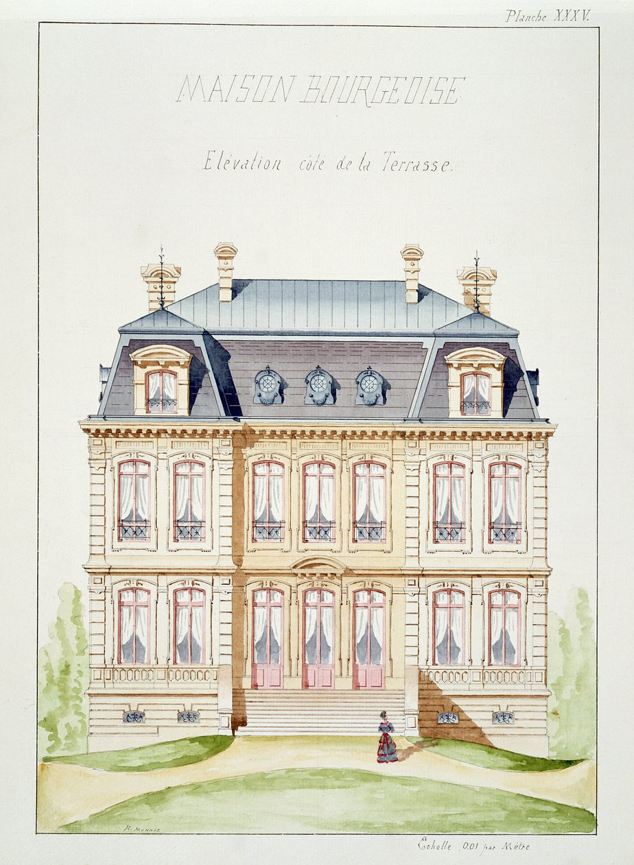Elewacja tarasowa domu dla mieszczan, płyta XXXV, z teczki projektów, ok.1870 autorstwa H. Monnot