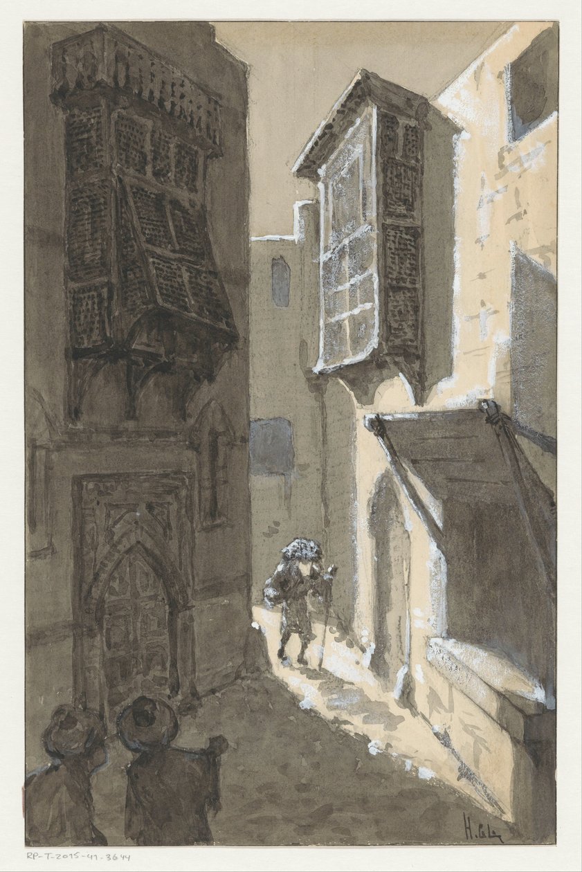 Mężczyzna z paczką na ulicy autorstwa H.C. Louwerse (signed by artist)