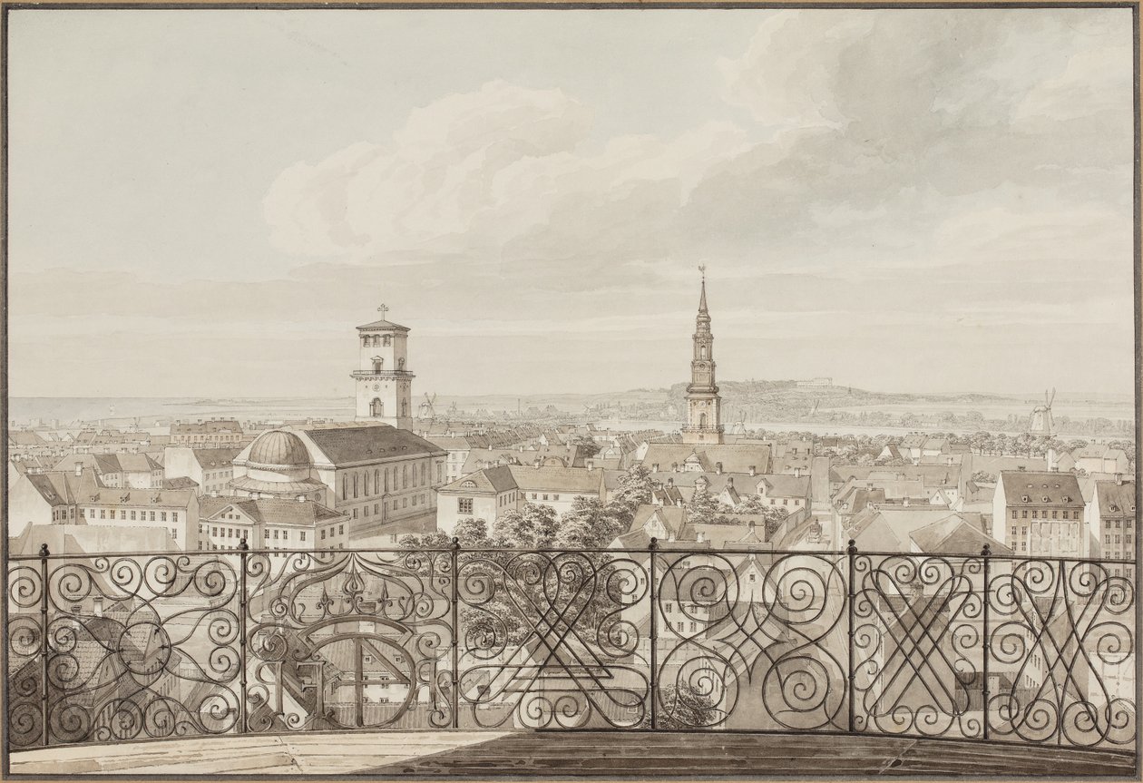 Widok z Rundetårn nad Kopenhagą do zamku Frederiksberg autorstwa H.G.F. Holm