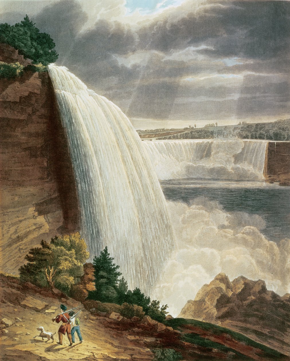 Wodospad Niagara, część amerykańskiego upadku ze stóp schodów, grawerowany przez J. Hill, wyd. przez H.L.Megarcy (kolor grawerowany) autorstwa H.J. Bennett