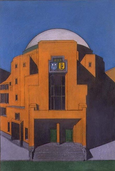 Plan wejścia do Gemeentemuseum w Hadze (pastelowy) autorstwa H.P. Berlage
