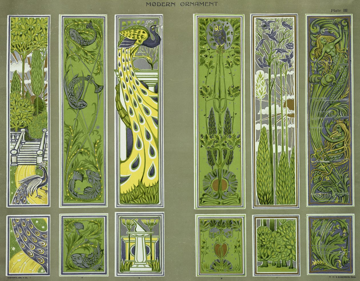 Wzory paneli, płyta III z "Modern Ornament" opublikowana przez Decorative Art Journal Company Ltd. ok. 1900 r. autorstwa H.Summerfield Rogerson