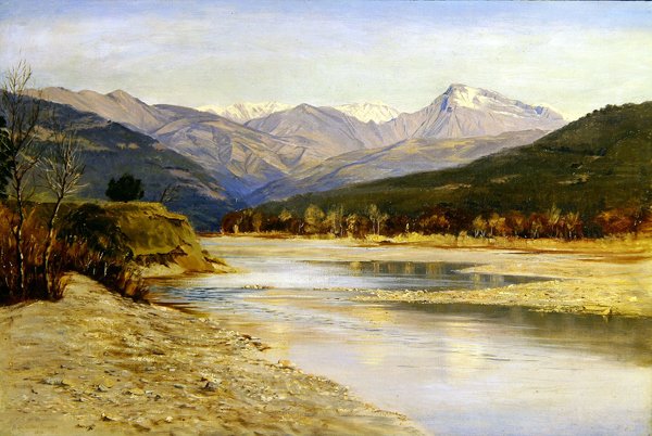 Górzysty krajobraz jeziora w Bordighera autorstwa H. Baynes