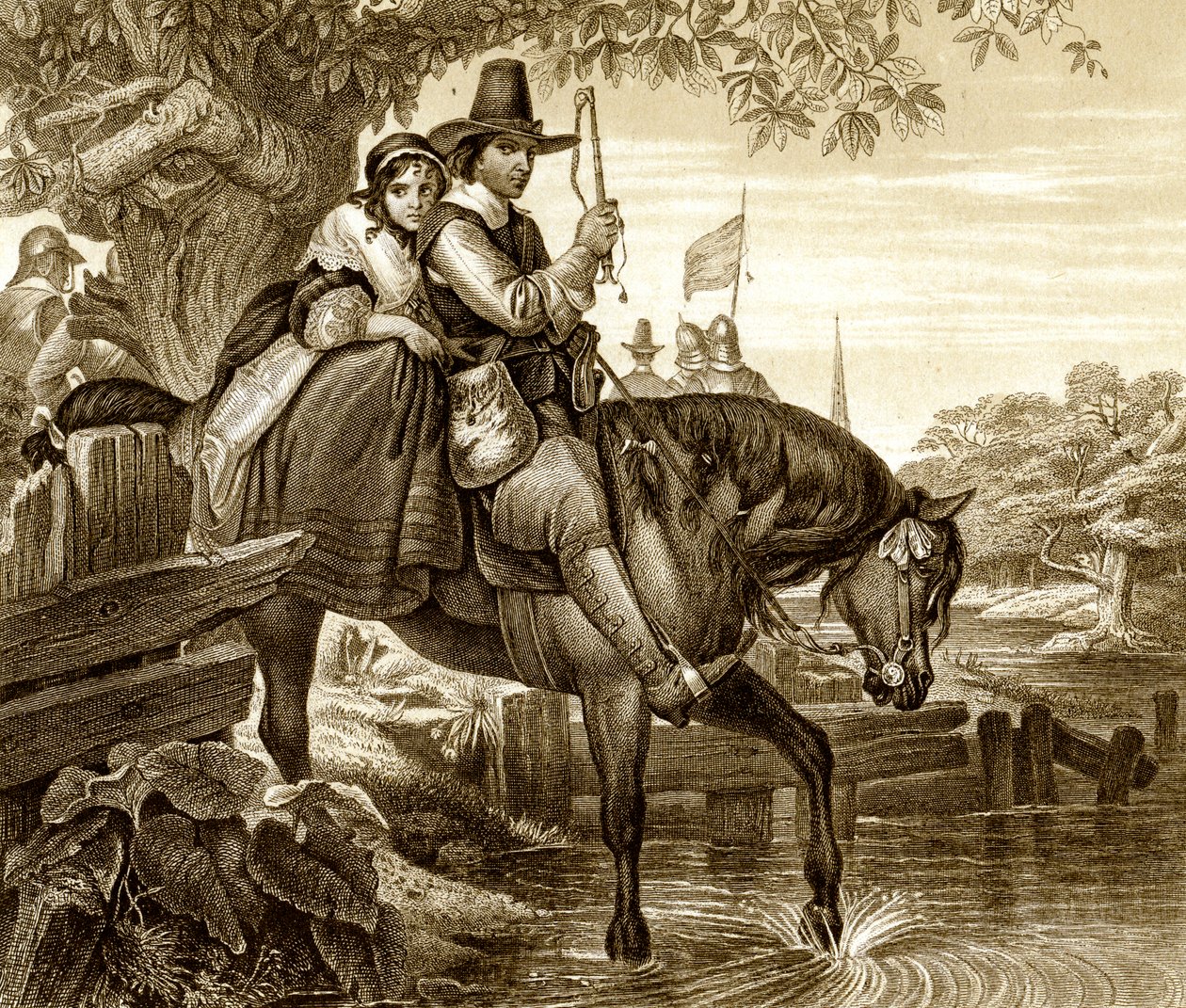 Karol II w przebraniu pomagał w ucieczce przez Jane Lane, 1651, XIX wiek. autorstwa H. Bourne