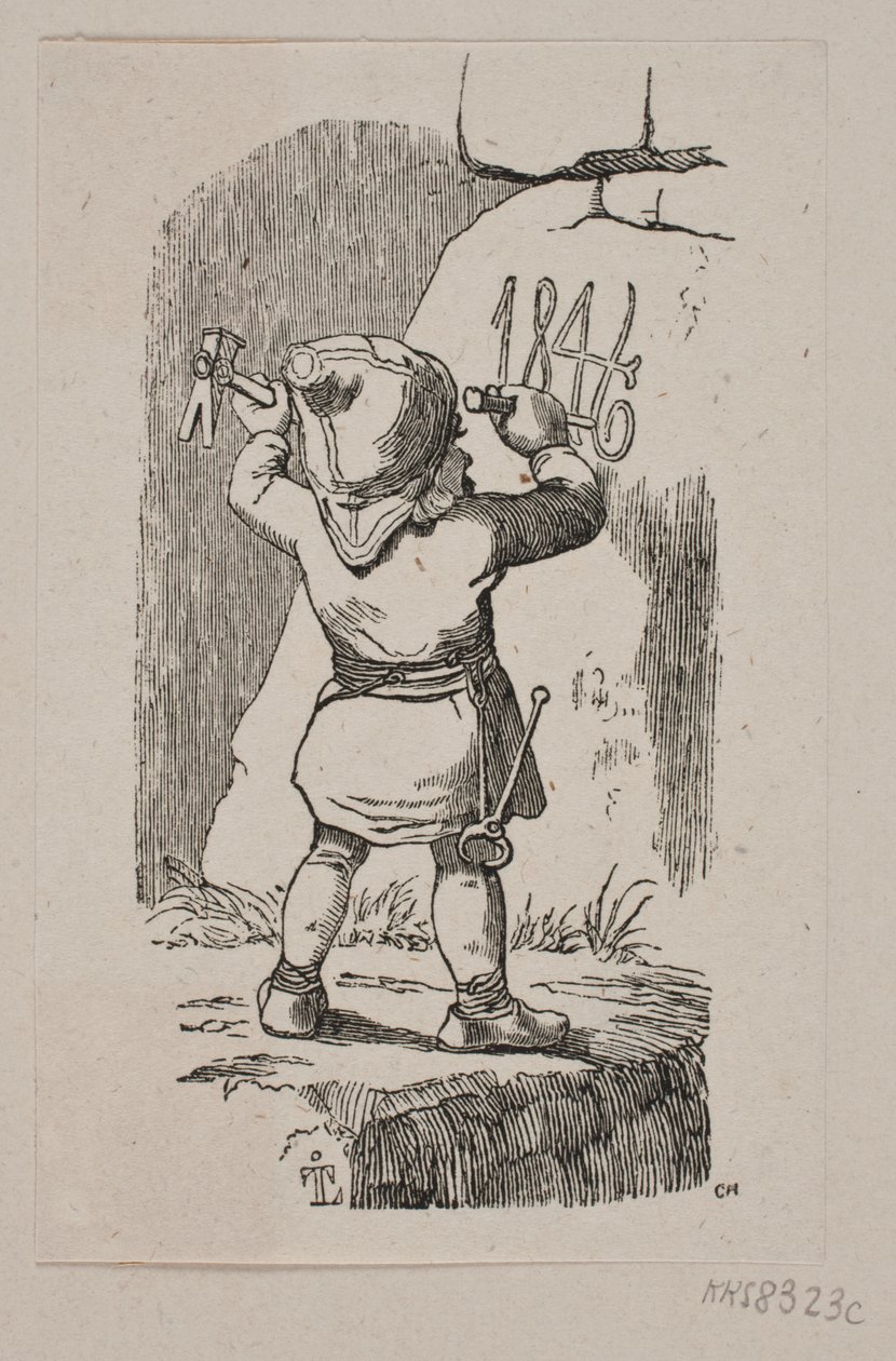 Goblin rzeźbi rok 1846 w skale autorstwa H. C. Henneberg