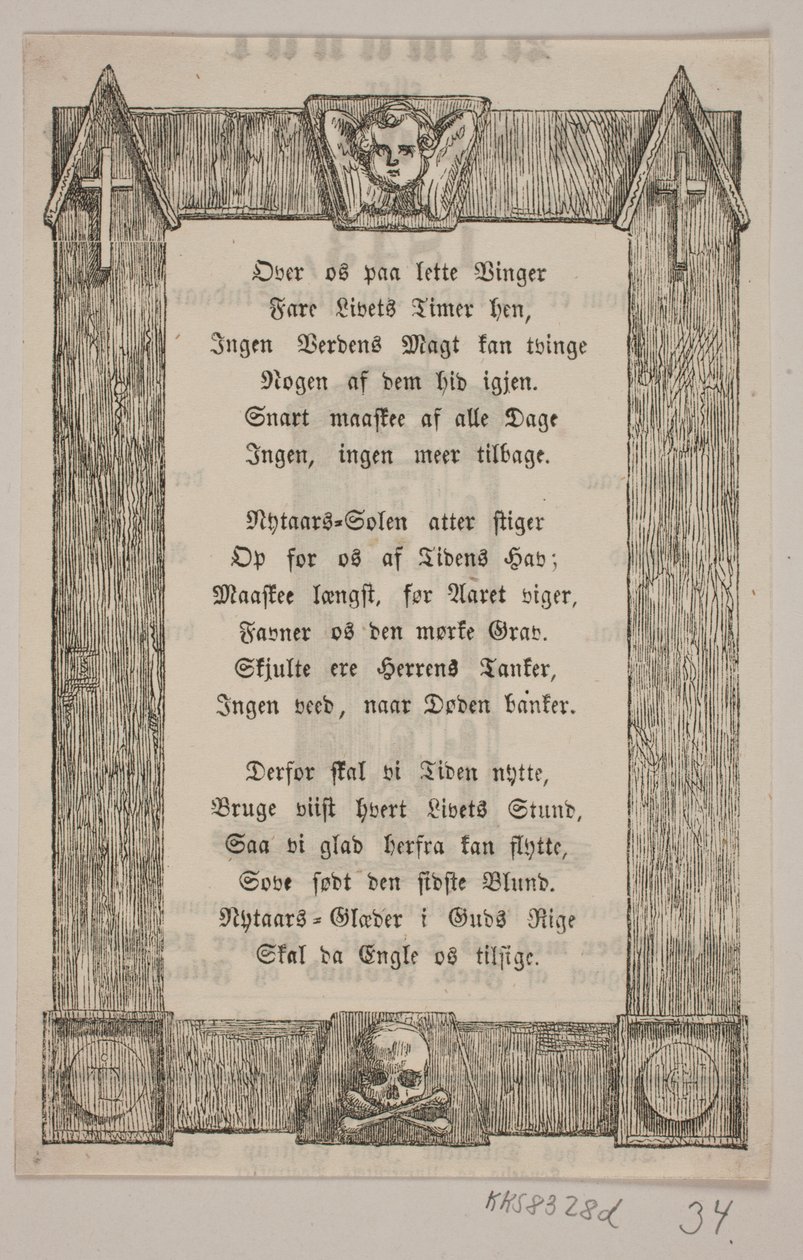 Oprawa z głową anioła, krzyżem i czaszką autorstwa H. C. Henneberg