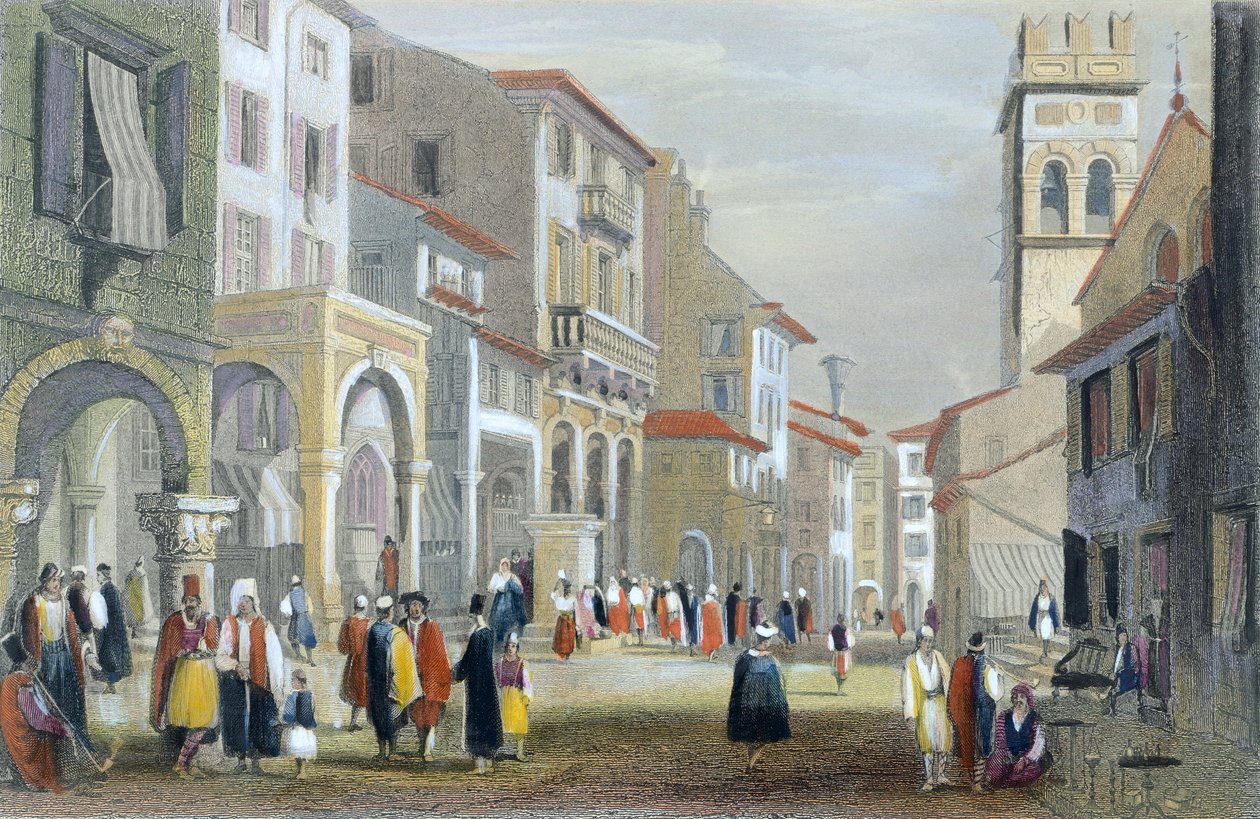 Droga Królewska, Korfu (kolorowy grawerunek) autorstwa H. E. Allen