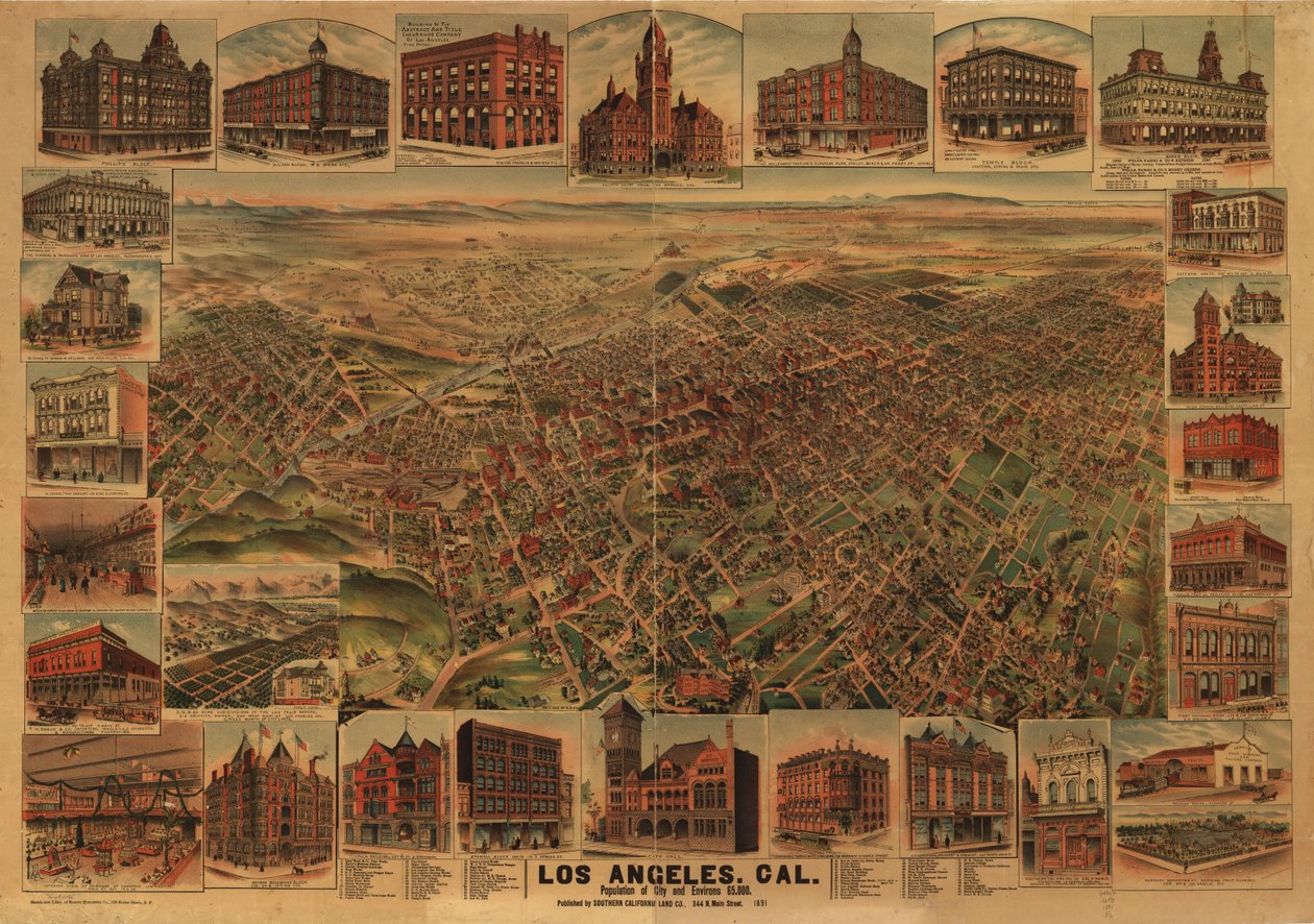 Los Angeles, Kalifornia, ludność miasta i okolic 65 000. autorstwa H.; Elliott Pu Co.; Southern California Land Co. Elliott