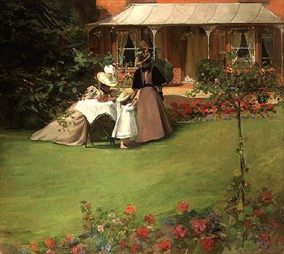 Eleganckie panie w ogrodzie (olej na płótnie) autorstwa H. Francis Bate