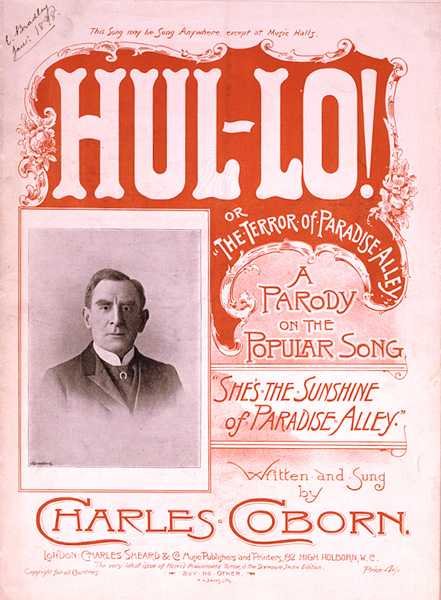 Przednia okładka nuty do „Hul-lo” lub „The Terror of Paradise Alley”, napisana przez Charlesa Coborna autorstwa H. G. Banks
