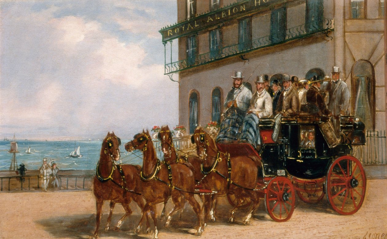 Dyliżans przed hotelem Royal Albion autorstwa H. J. Jones