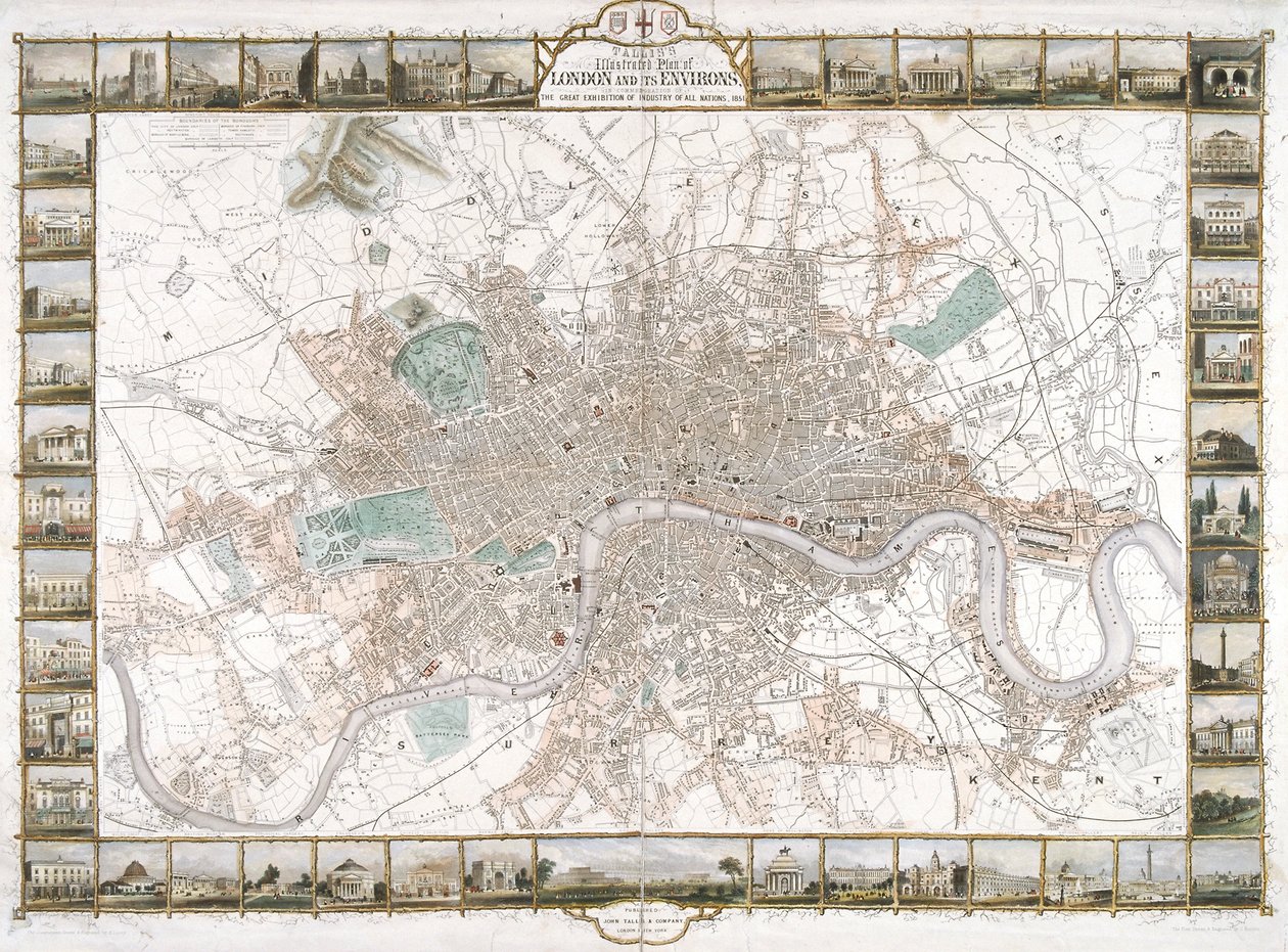 Mapa Londynu, 1851 autorstwa H Lacey