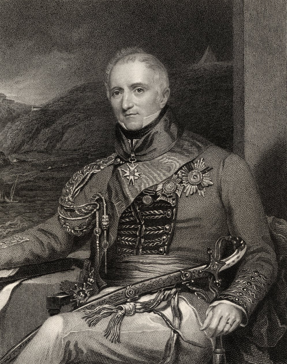 Sir Rufane Shaw Donkin, rycina W. Holla, z „Narodowej Galerii Portretów, tom III”, wydana ok. 1835 (lito) autorstwa H. Mayer