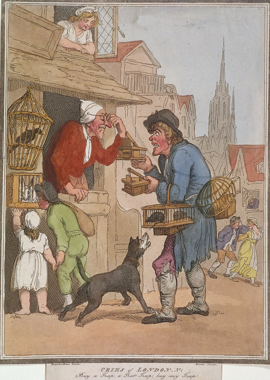 „Kup pułapkę, pułapkę na szczury, kup moją pułapkę”, płyta I z Cries of London, 1799 autorstwa H Merke