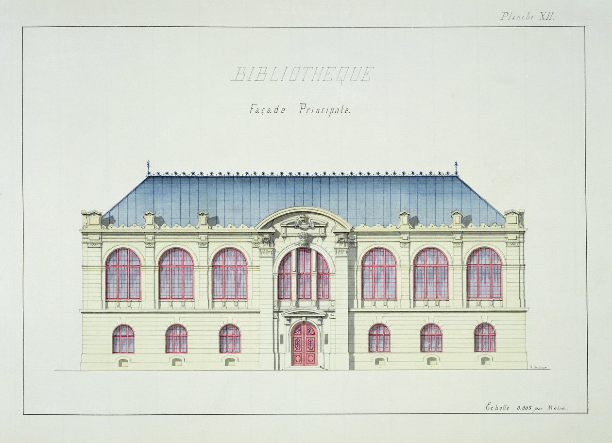 Fasada główna Biblioteki, tablica XII z kartoteki projektów, ok.1870 autorstwa H. Monnot