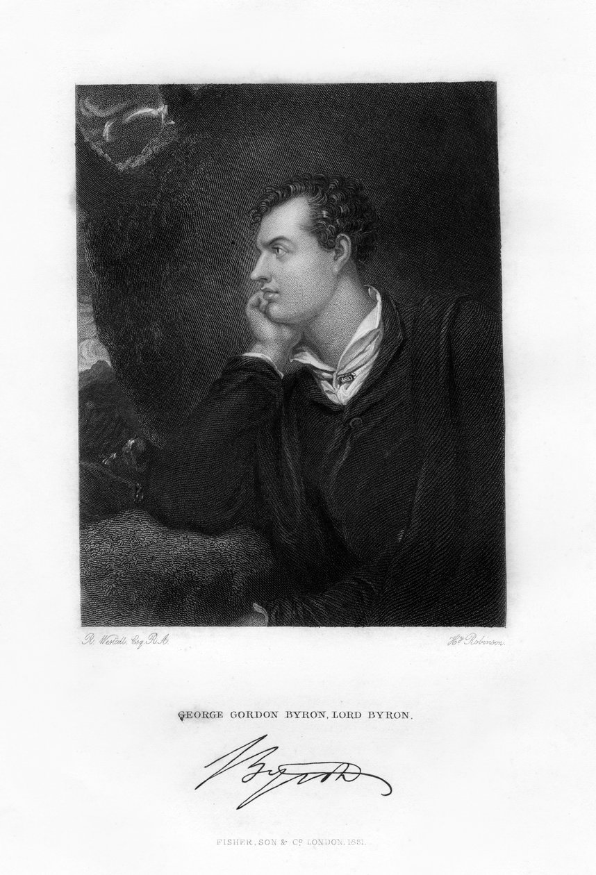 Lord Byron, poeta anglo-szkocki, c1813, 1831 autorstwa H. Robinson