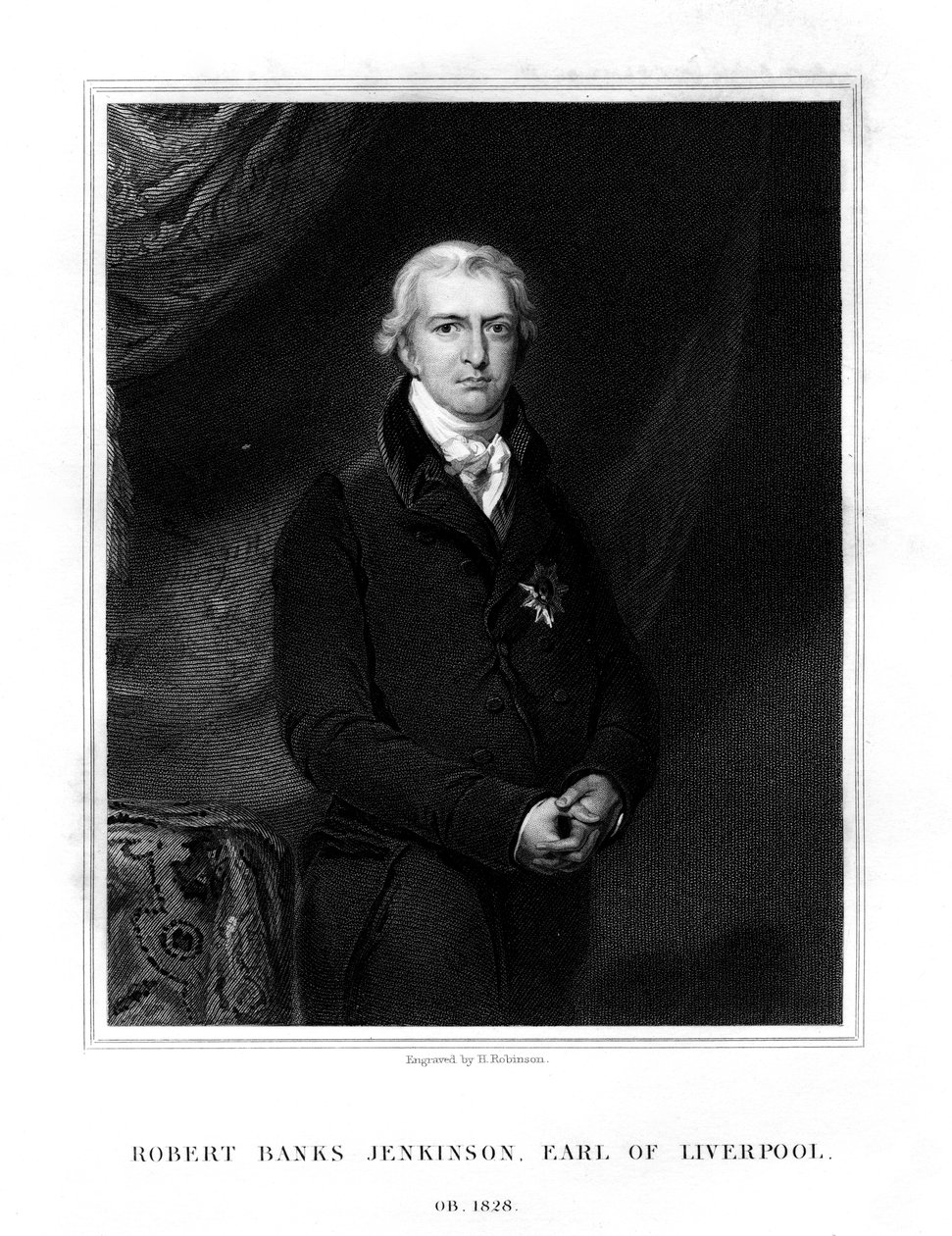 Robert Banks Jenkinson, 2. hrabia Liverpoolu, premier Wielkiej Brytanii, 1834. autorstwa H. Robinson